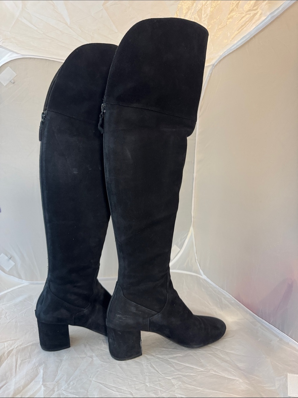 Cole Haan Black Suede Over The Knee Boots Foldover Block Heel Size 6B